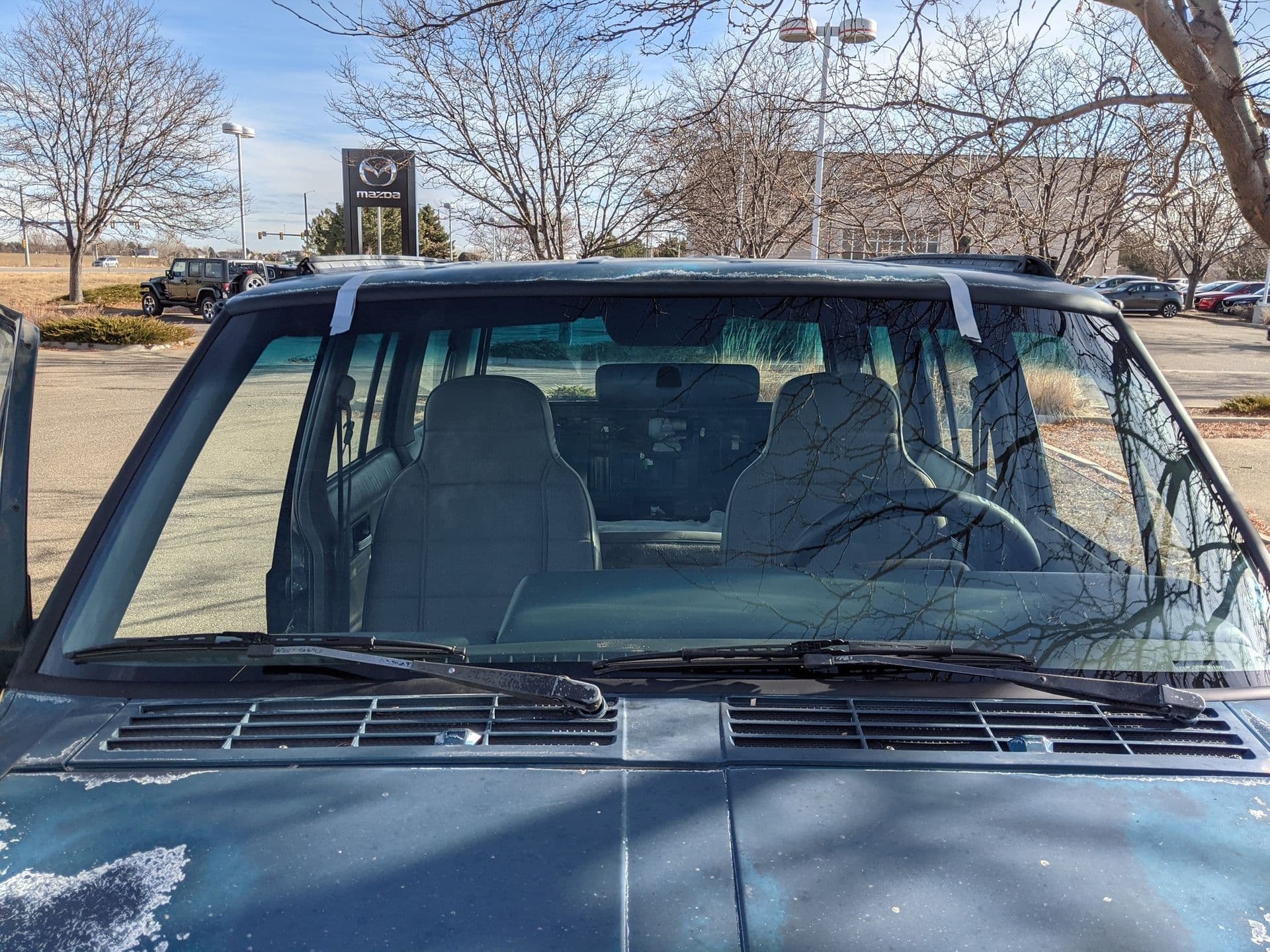 Windshield replacement work on a vehicle